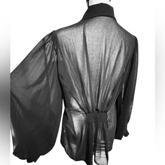 Black Sheer Pleated Button-Up‎ Blouse-XS - Picture 7 of 8